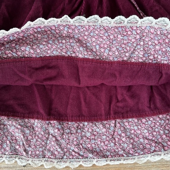 VTG Prairie Skirt Gunne Sax Style Corduroy Calico Ditzy Floral Lace 6X USA 70s - Picture 11 of 13